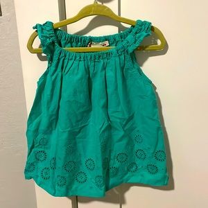 Bonpoint 100% cotton lace cutout green sleeveless top, size 4